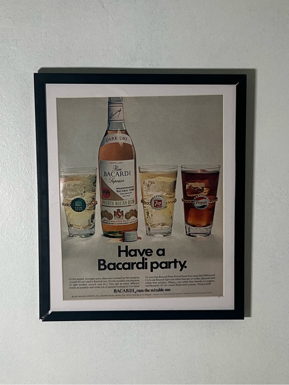 Vintage Bacardi Rum Advertisement Framed Art Ad Home Decor Memorabilia